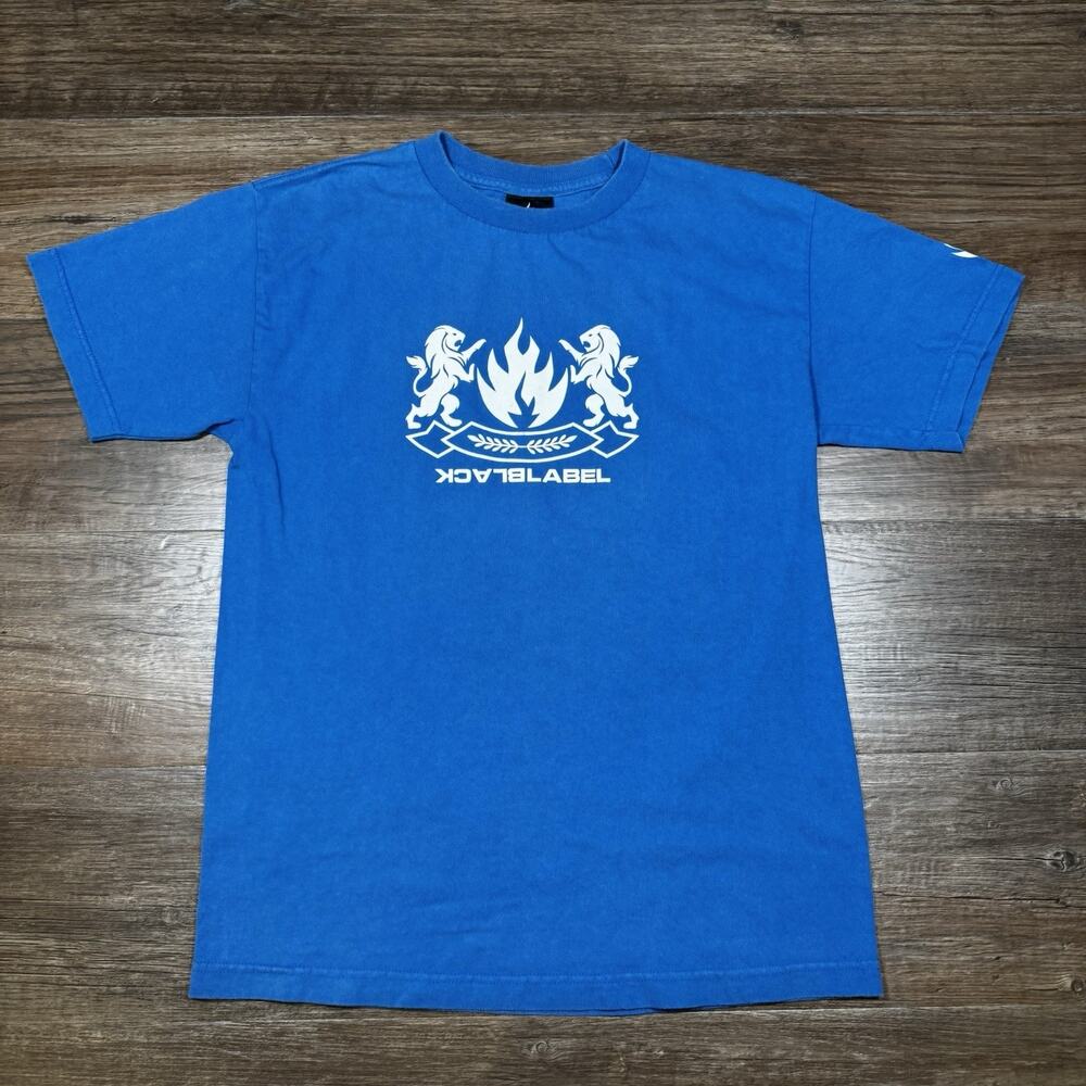 Vintage Black Label Skateboards graphic T-shirt in blue, tagged size Medium